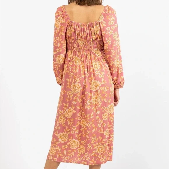 PAPER HEART Caitlyn Pink Floral Long Sleeve Midi Dress NWT - Picture 12 of 16